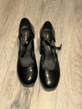 Madden Girl Black Patent Mary Jane Block Heels with Ankle Strap